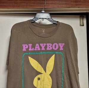Playboy Brown Tee with Yellow and Pink Accents